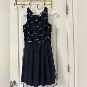 Speechless Navy Blue Lace Prom Dress